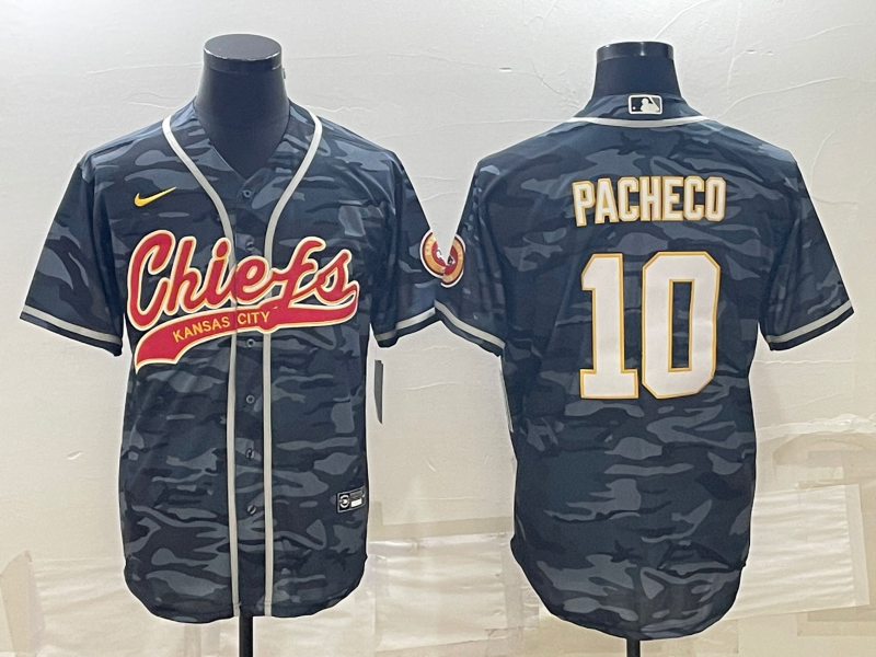 Men's Grey Kansas City Chiefs #10 Isiah Pacheco Camo With Patch Cool Base Stitched Baseball Jersey